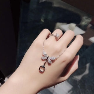 Gucci Interlocking G Butterfly Charm Chain Necklace