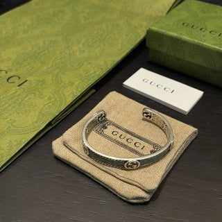 Gucci Interlocking G Engraved Vintage Texture Cuff Bracelet