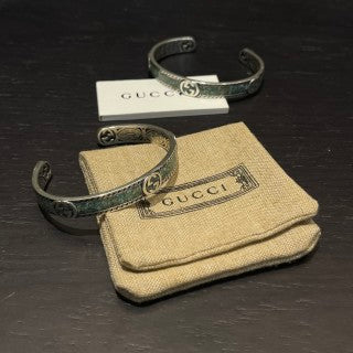 Gucci GG Engraved Vintage Open Cuff Silver Bangle