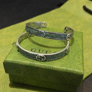 Gucci GG Engraved Vintage Open Cuff Silver Bangle