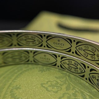 Gucci Interlocking G Engraved Vintage Texture Cuff Bracelet