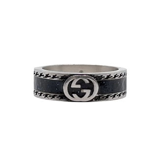 Gucci Interlocking G Black Enamel Band Ring