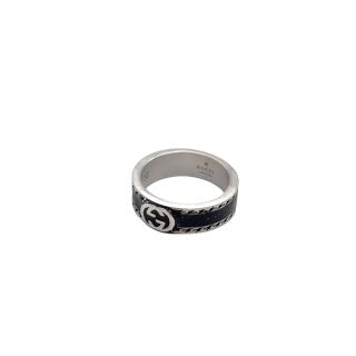 Gucci Interlocking G Black Enamel Band Ring