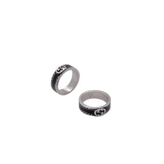 Gucci Interlocking G Black Enamel Band Ring