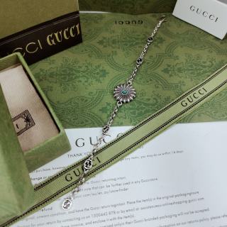 Gucci GG Floral Medallion Turquoise Accent Silver Bracelet