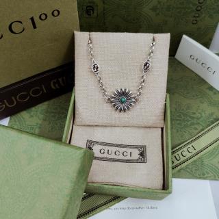 Gucci GG Floral Medallion Turquoise Accent Silver Bracelet