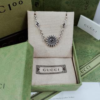 Gucci GG Floral Cross Charm Silver Chain Bracelet
