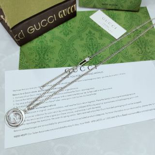 Gucci GG Interlocking Oval Pendant Silver Chain Necklace