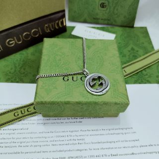 Gucci GG Interlocking Oval Pendant Silver Chain Necklace
