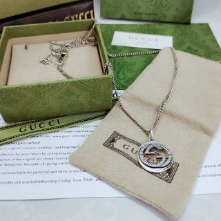 Gucci GG Interlocking Oval Pendant Silver Chain Necklace