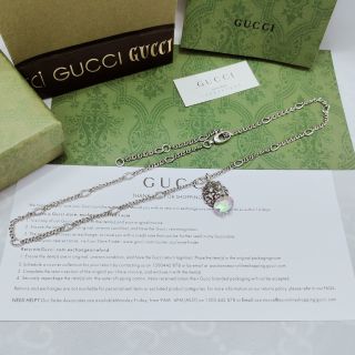 Gucci GG Crystal Heart Drop Silver Necklace