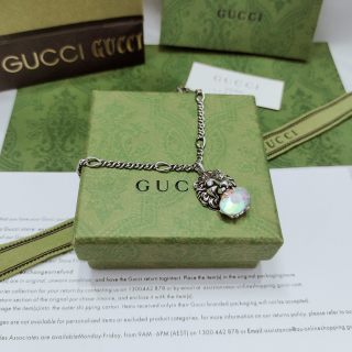 Gucci GG Crystal Heart Drop Silver Necklace