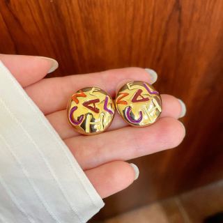 Chanel Colorful Letter Disc Stud Earrings