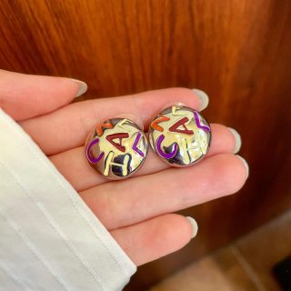 Chanel Colorful Letter Disc Stud Earrings