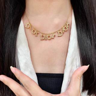 Dior CD Letter Charm Gold Chain Necklace