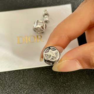 Dior CD Crystal Medallion Stud Earrings