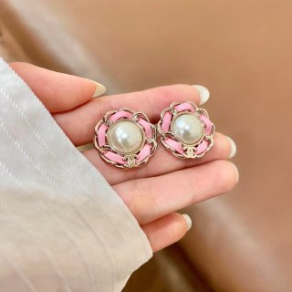 CHANEL Rosé Pearl Blossom Stud Earrings