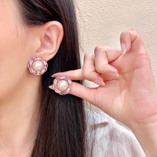CHANEL Rosé Pearl Blossom Stud Earrings