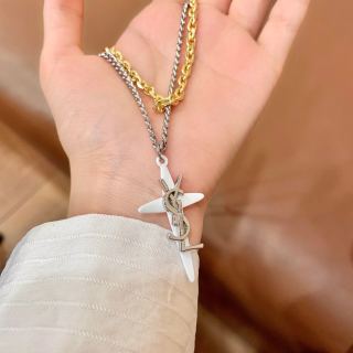 YSL Crystal Cassandre Cross Pendant Necklace
