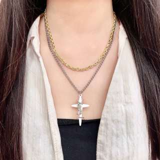 YSL Crystal Cassandre Cross Pendant Necklace