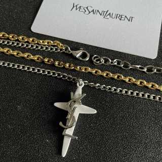 YSL Crystal Cassandre Cross Pendant Necklace