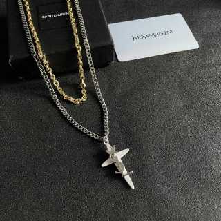 YSL Crystal Cassandre Cross Pendant Necklace