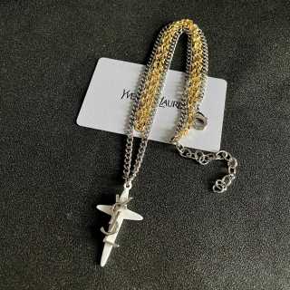YSL Crystal Cassandre Cross Pendant Necklace
