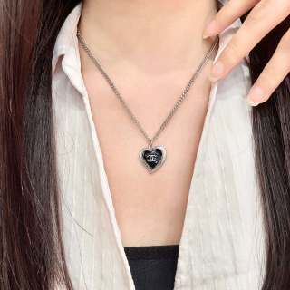 CHANEL Noir Heart CC Pendant Necklace