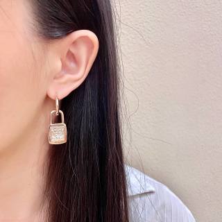 CHANEL Lock Charm Geometric Hoop Earrings