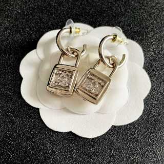 CHANEL Lock Charm Geometric Hoop Earrings