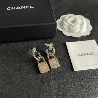 CHANEL Lock Charm Geometric Hoop Earrings