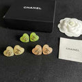 CHANEL Color Heart CC Enamel Stud Earrings