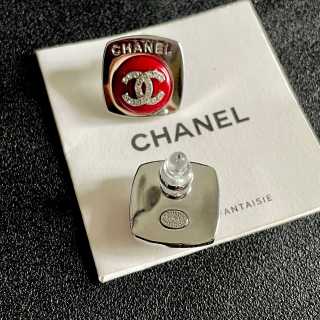 CHANEL Ruby Accent CC Square Stud Earrings