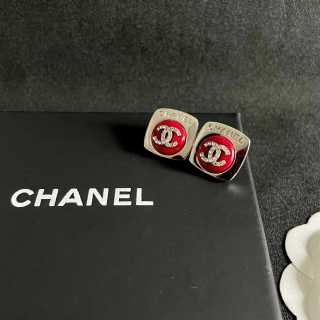CHANEL Ruby Accent CC Square Stud Earrings