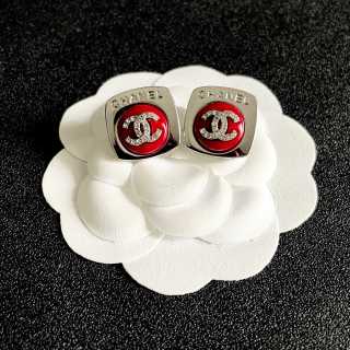 CHANEL Ruby Accent CC Square Stud Earrings