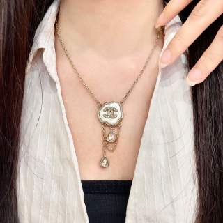CHANEL Silver Bloom Pendant Necklace