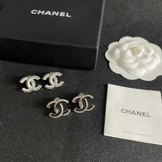 CHANEL Crystal Crest CC Stud Earrings