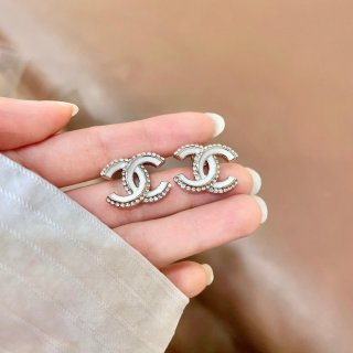 CHANEL Crystal Crest CC Stud Earrings