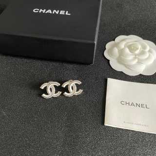 CHANEL Crystal Crest CC Stud Earrings