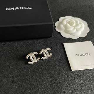 CHANEL Crystal Crest CC Stud Earrings