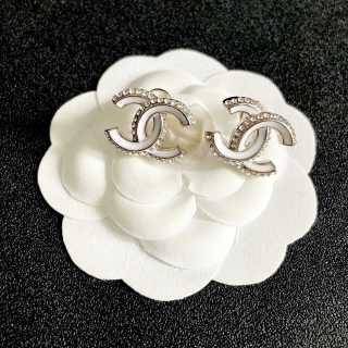CHANEL Crystal Crest CC Stud Earrings