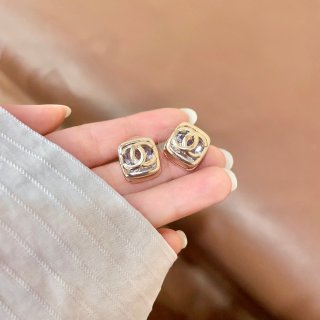 CHANEL Satin Frame CC Stud Earrings
