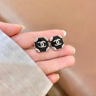 CHANEL Square Signature Stud Earrings