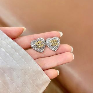 CHANEL Heart Pavé Crystal Stud Earrings