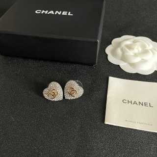 CHANEL Heart Pavé Crystal Stud Earrings