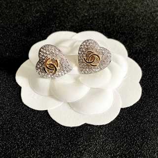 CHANEL Heart Pavé Crystal Stud Earrings