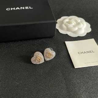 CHANEL Heart Pavé Crystal Stud Earrings