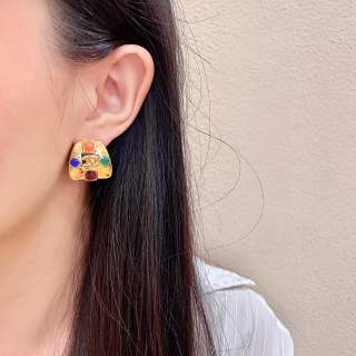 CHANEL Mosaic CC Color Accent Stud Earrings