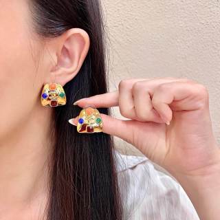 CHANEL Mosaic CC Color Accent Stud Earrings