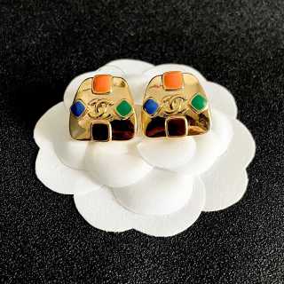 CHANEL Mosaic CC Color Accent Stud Earrings